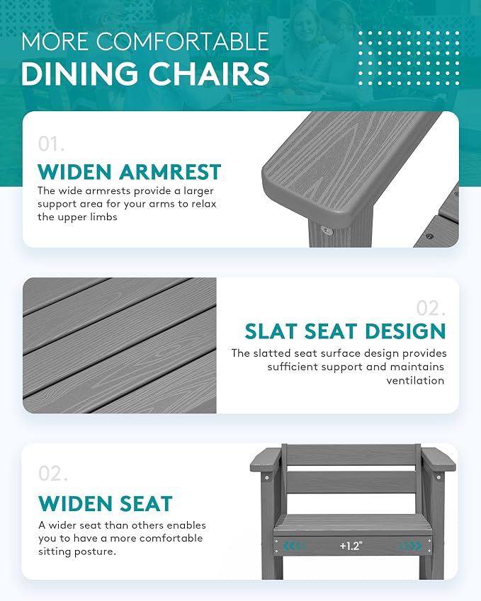 SERWALL HDPE and Aluminum Outdoor Dining Set for 8, Grey | 60" - 83" Expandable Outdoor Dining Table and 8 HDPE Chairs, All Weather Outdoor Furniture Set