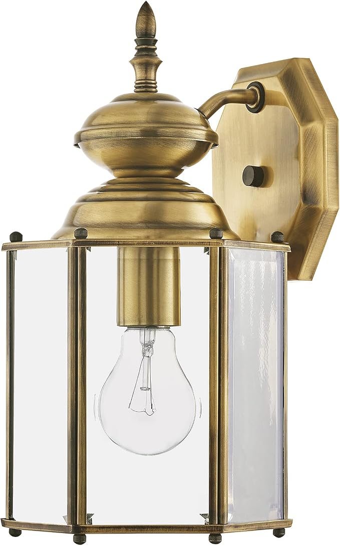 Livex Lighting 2007-01 Outdoor Wall Lantern, Antique Brass | Clear Beveled Glass Shades