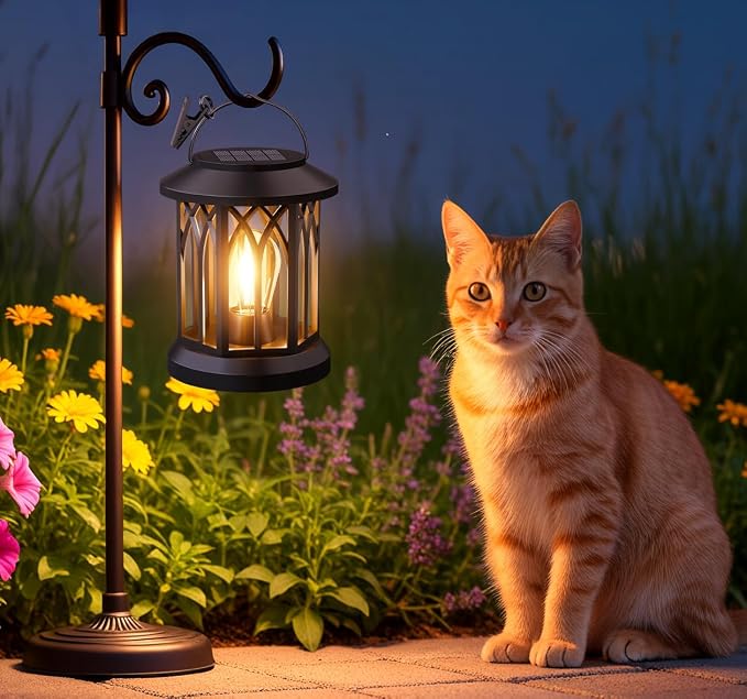 Hanging Solar Lanterns Outdoor Waterproof - 2 Pack Lanterns Decorative Outdoor Patio Decor with Clip Solar Lantern for Outside - Outdoor Lanterns for Patio Garden Waterproof Gifts for Women Mom Family