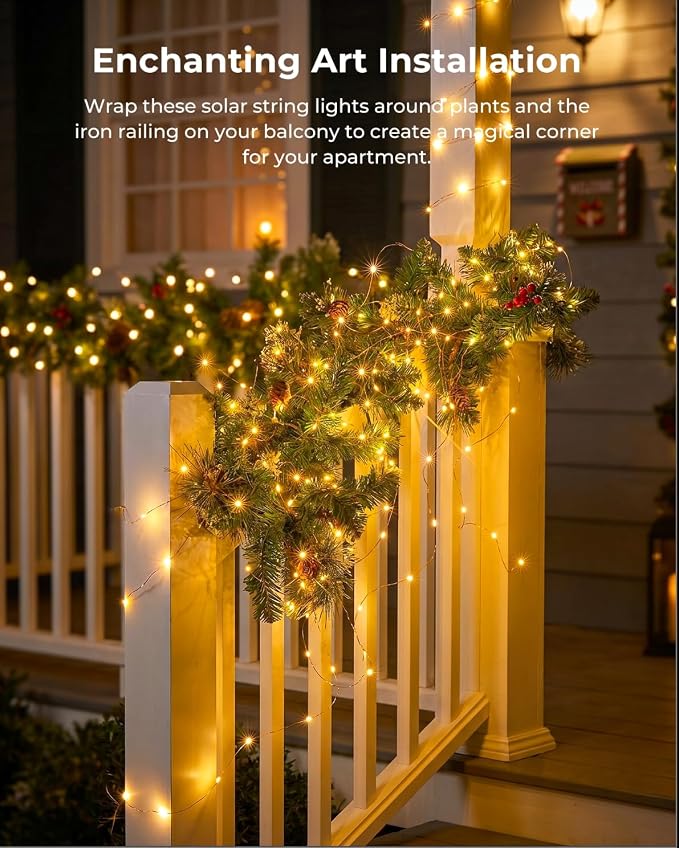 Brightown Solar String Lights, 2 Packs Total 66Ft 200 LED Solar Fairy Lights with 8 Modes, Waterproof Solar Lights for Outside Patio Yard Tree Wedding Christmas(Warm White) | Waterproof Twinkle Lights Outdoor & Indoor Solar Lights for Outside Patio Yar...