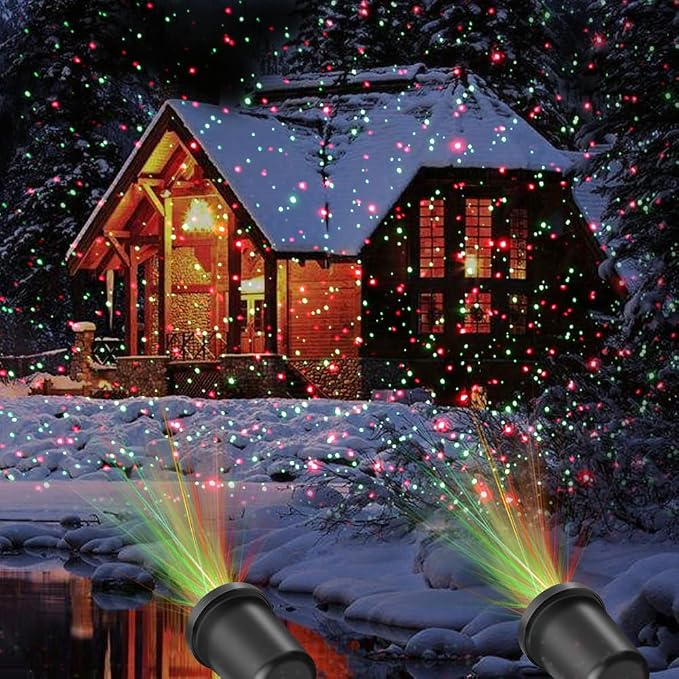 Christmas Laser Light Projector Red and Green Star Laser Lights Show with Timer for Outdoor Decorations Waterproof Landscape Lighting for Christmas and Holidays | Red and Green Star Laser Lights with Timer for Outdoor Decorations Waterproof Landscape L...