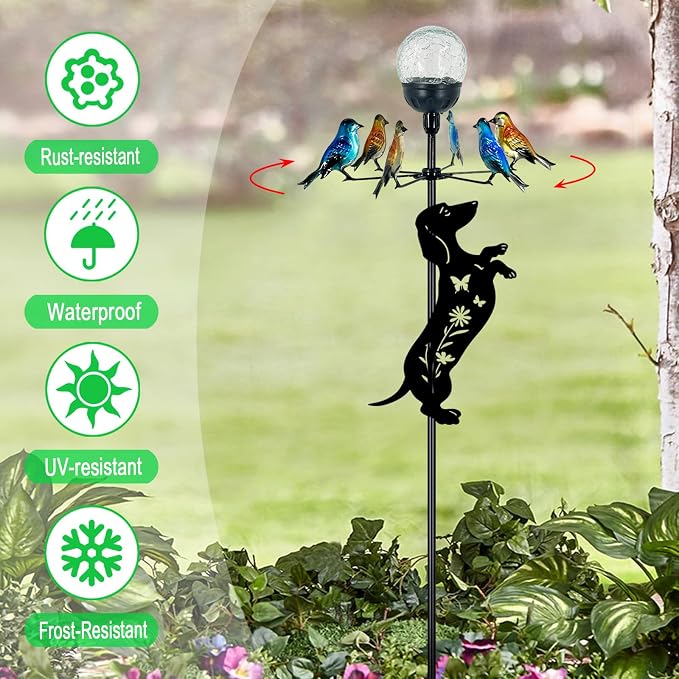 Solar Lights Yard Stakes-Bird Wind Spinners,Dachshund Garden Decor | Color Changing LED for Patio,Pathway,Lawn,Walkway,Outdoor Decorative