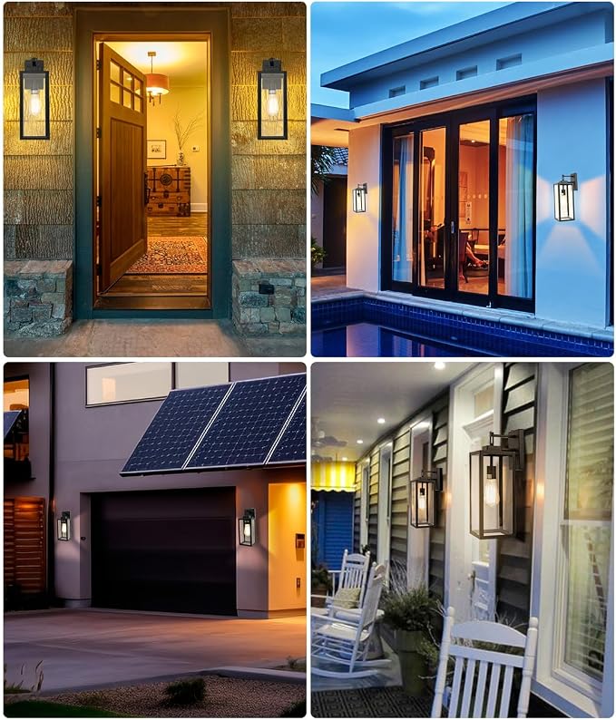 2 Pack Large Size Outdoor Wall Lights Dusk to Dawn, 18 Inch Wall Lantern Set for Two Photocell Wall Sconce for Porch Light, Exterior Garage Light, Patio Outdoor Lighting with Sensor