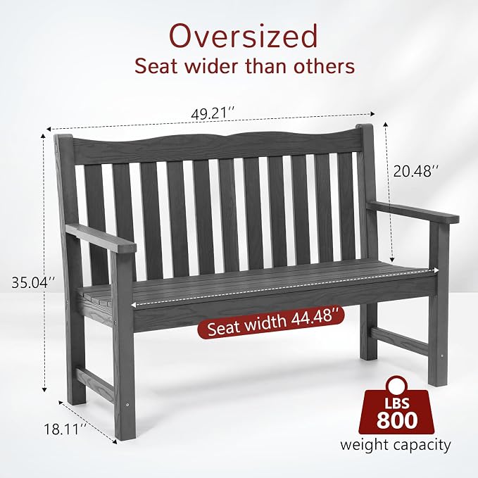 Stoog 4-Piece Outdoor & Patio Furniture Set, All-Weather HIPS Bench Chairs and Table Set, Grey