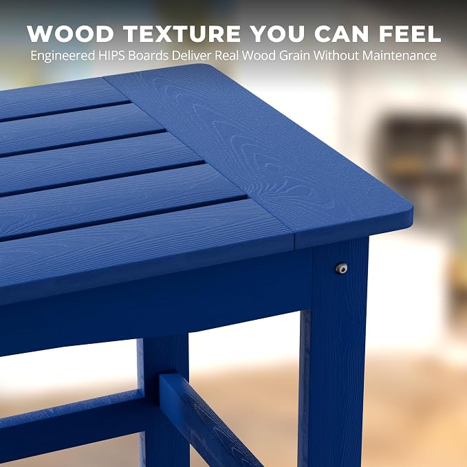 Blue Outdoor Coffee Table for Patio 35.4 x 17.5 x 16.1 Poly Lumber | 250 lb All-Weather HIPS Rectangle Patio Coffee Table, Stainless Steel Hardware, 1-Year Warranty for Deck Porch Poolside