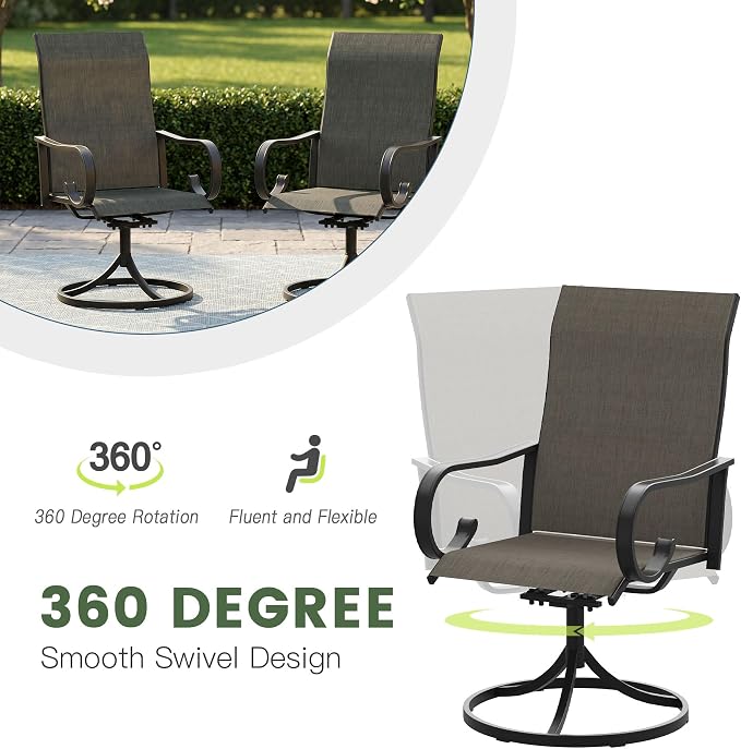7 Pieces Patio Dining Set, 6 Outdoor Swivel Dining Chairs with 63" Rectangle Metal Outdoor Dining Table with Umbrella Hole for Garden Backyard Deck, Mixed Brown & Black