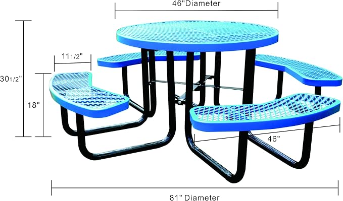 Heavy Duty 46" Steel Round Picnic Table, Expanded Metal Outdoor Table (Black)