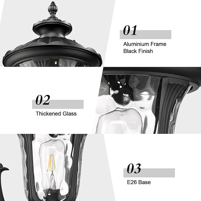 Outdoor Light Fixtures Wall Mount, Waterproof Exterior Wall Lanterns with Waer Ripple Glass, Outside Sconces, Front Porch Lights for House Garage Doorway Patio