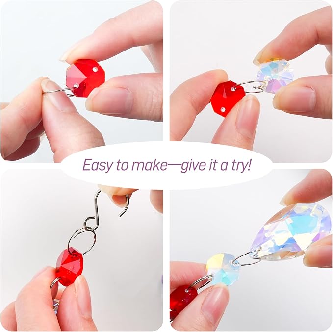 212pcs Sun Catcher Crystal Making Kit for Adults Prism Crystals Lamps Decor | K9 crystal prism suncatcher, rainbow maker for window & home, 12 hanging prisms set, shiny decor pendants chandelier part