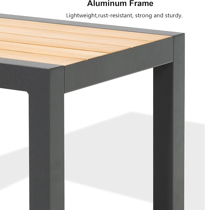 Ulax furniture Outdoor Side Table Aluminum Patio End Table with Teak Wood