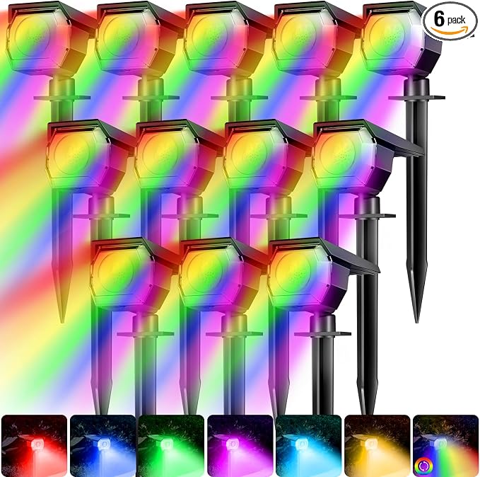 Solar Spot Lights Outdoor Color Changing, Halloween RGB Spotlights | 12 Pack/7 Modes, Waterproof, Solar Powered, Landscaping, Lighting for Outside Pathway Yard Wall Garden Walkway