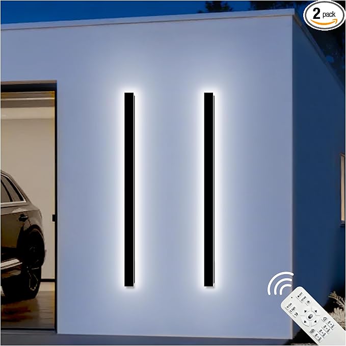 Modern Outdoor Wall Lights, 2 Pack 71 Inch Dimmable Exterior Sconce | Long LED Outdoor Porch Lights Wall Mount Light Fixtures IP65 Waterproof Black Outside Wall Lights for House Garage Front Door