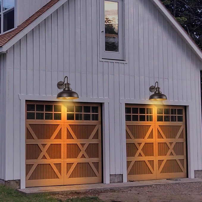 Dusk to Dawn Outdoor Barn Lights Outdoor Wall Sconces Farmhouse Exterior Wall Mount Light Vintage Outside Lighting Fixture Industrial Bronze Lantern for Porch Garage Shed Patio, 2 Pack