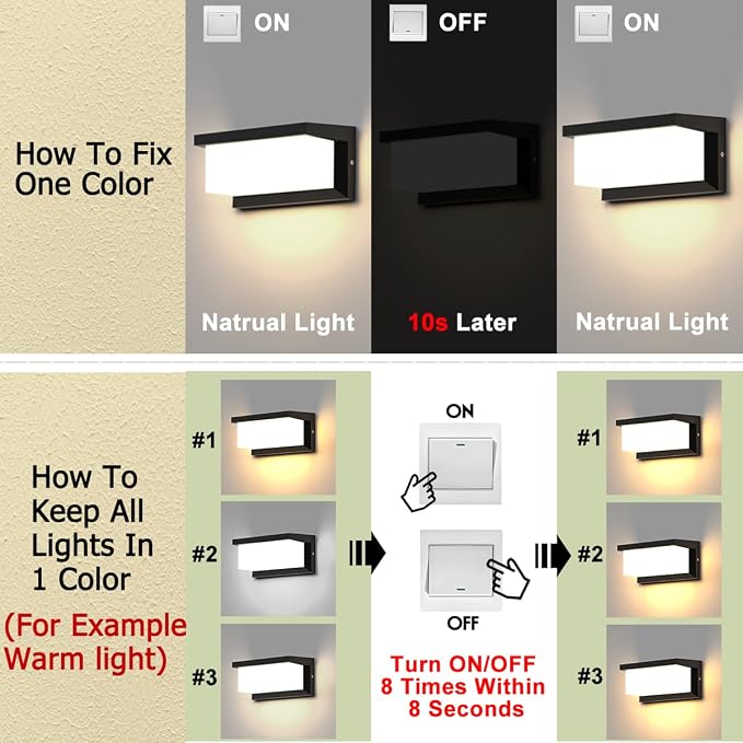 Exterior Light Fixture,2Packs Outdoor Wall Light Fixture,LED Wall Sconce 3-Color-Changeable Wall Mounted Lamps,Matte Black Porch&Patio Light Outdoor,IP65 Waterproof for Hallway Stairs Gardens