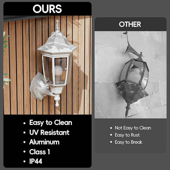 EMART Dusk to Dawn Outdoor Porch Light with Bulb, Wall Lamp(1 Pack, White) | Exterior Anti-Corrosion, Waterproof Aluminum & Glass Shades, Modern Sconce Lantern Fixtures for Outside, House, Garage