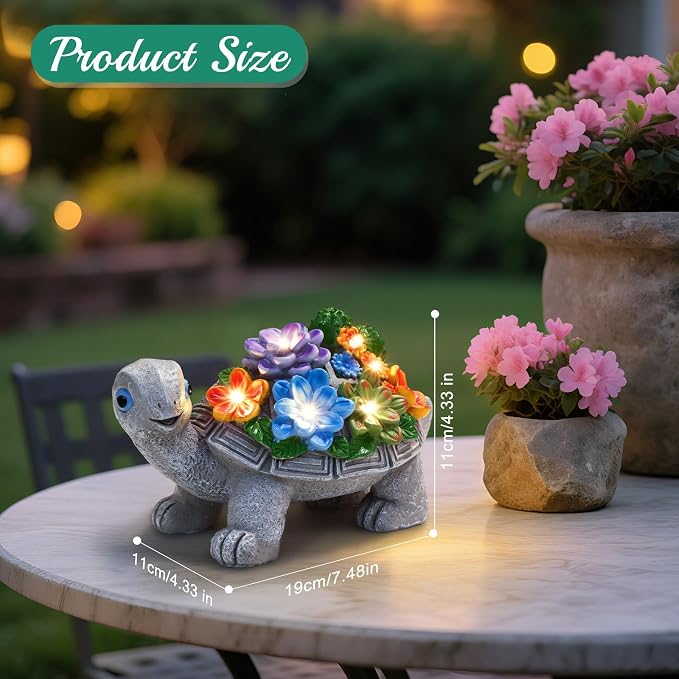 Linkax Turtle Statues Solar Garden Decor, Christmas Gift for Grandma Mom | Birthday Gifts for Women, Mom Grandma Gifts, Yard Decoration Outdoor Lawn Balcony Patio Decor with Succulent and 7 LED Lights