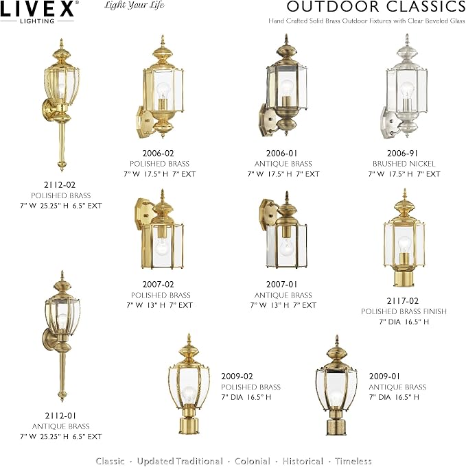 Livex Lighting 2006-02 1-Light Outdoor Wall Lantern, Polished Brass