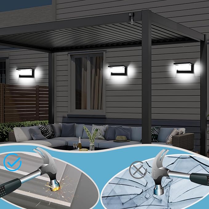 6000K Porch Lights Outdoor, 18W 1800LM LED Wall Light 2 Pack | IP65 Waterproof Anti-Rust Aluminum Modern Exterior Fixtures for Over Door, Garage, Patio