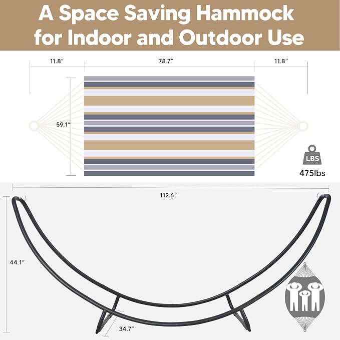 SUNCREAT Portable Large Hammock with Stand, Two Person Hammock with Stand Included, Patent Pending, Coffee White