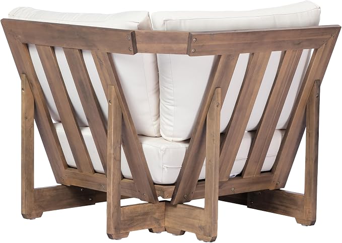 Christopher Knight Home 2 Piece Outdoor Patio Furniture Set Acacia Wood Sofa with Thick Cushions and Slatted Coffee Table, Modular Floor Seating Conversation Set, Natural Wood Finish