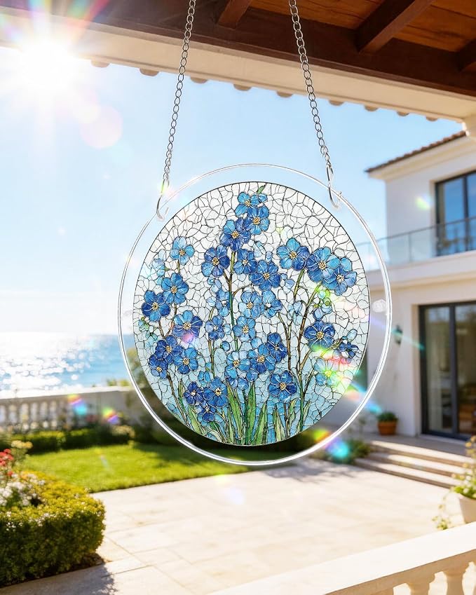 Acrylic Suncatcher Puzzle, Azure Bloom Whisper-7.4 in | DIY Suncatcher Puzzle Kits for Adults, Acrylic Jigsaw Puzzle Suncatcher, Garden&Window Hanging Decor, Unique Gift