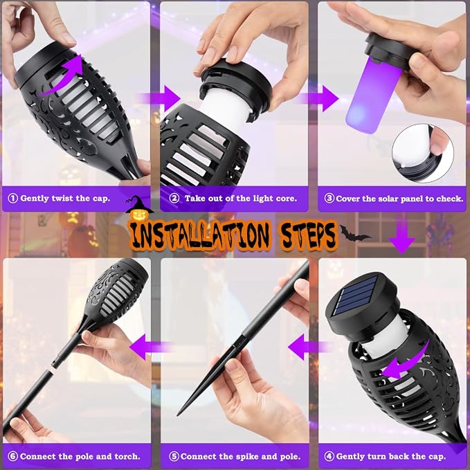10Pack Purple Halloween Solar Lights for Outdoor Halloween Decorations | Scary Halloween Lights Outdoor with Flickering Flame, Waterproof Solar Halloween Lights, Halloween Outside Decor for Yard
