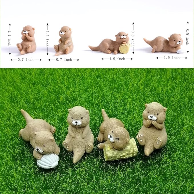 JKanruh 12 Pcs Resin Otters, Miniature Otters Figurines for Cake Decoration Home Terrarium Decoration DIY Crafts