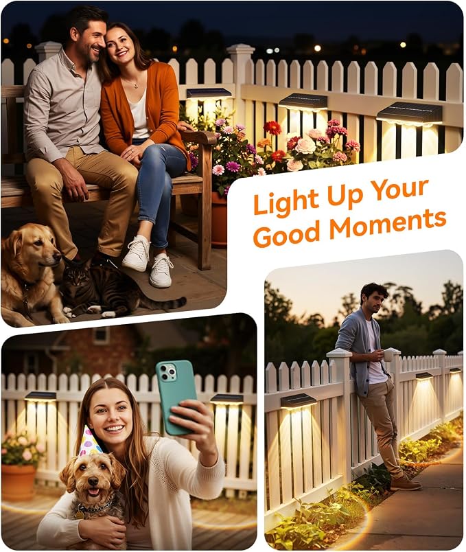 KOOPER Solar Fence Lights Outdoor Waterproof, 12 Pack Warm White & 9 Fixed Colors & Color Changing Fence Lights Solar Powered, Solar Lights Outdoor Fence for Outside Backyard Railing Patio Wall Deck