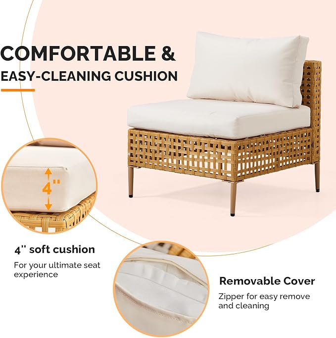 VINGLI 7 Piece Patio Sectional Furniture Set, Wicker Outdoor Furniture with Thick Cushions and Coffee Table, Outdoor Couch Conversation Sets for Garden, Backyard, Pool