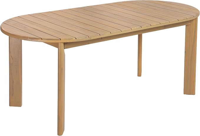Christopher Knight Home Linda 70.67" Outdoor Dining Table, Solid Acacia Wood Patio Table for Patio Furniture Set, Modern Dining Table with Slat Panel Oval Top for Deck Garden Backyard, Light Teak