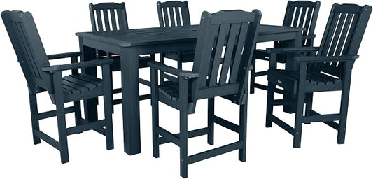 Highwood AD-ST7LH2CO5BA-FBE Lehigh 7pc Rectangular Counter Height Dining Set 84" x 42", Federal Blue