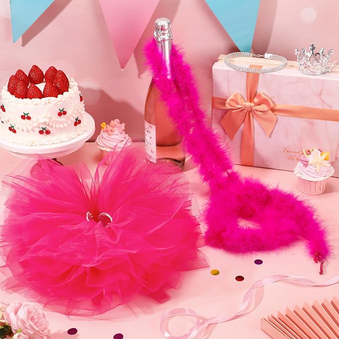4 Pcs Princess Porch Goose Outfit for 23" 17" Cement Lawn Goose Costume Crown Necklace Tutu Skirt Feather Trim(Rose Red)