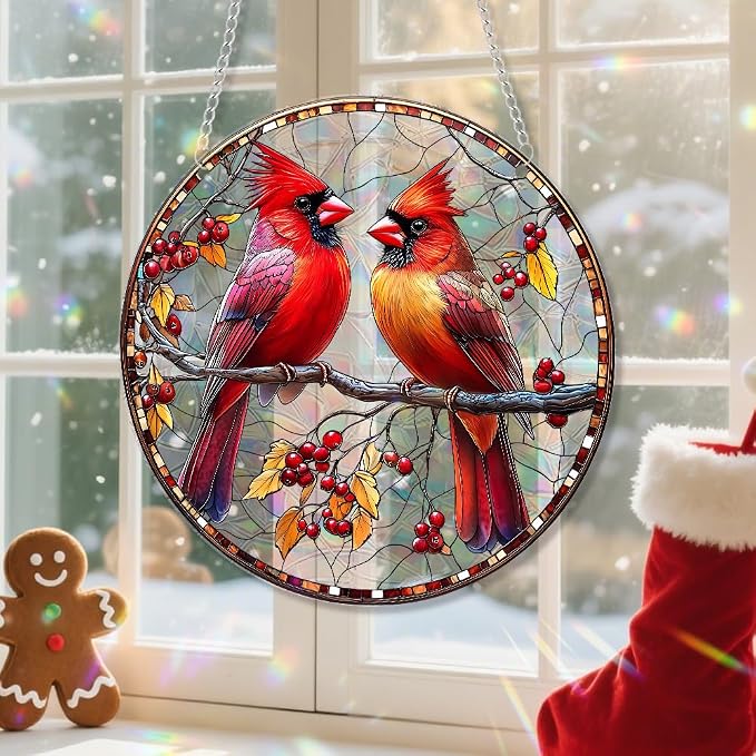 Acrylic Suncatcher Window Hanging, Birds Sun Catcher Rainbow Indoor Window Decoration for Living Room Bedroom, Unique Gift for Mom Wife & Friends, 7.87 inches