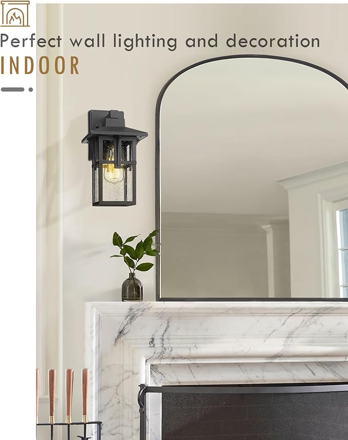Outdoor Light Fixture, HWH Large Outdoor Wall Lantern, 1-Light Exterior Wall Mount Light with Seeded Glass, Matte Black Finish, 15" Height, HX1B BK (Large)