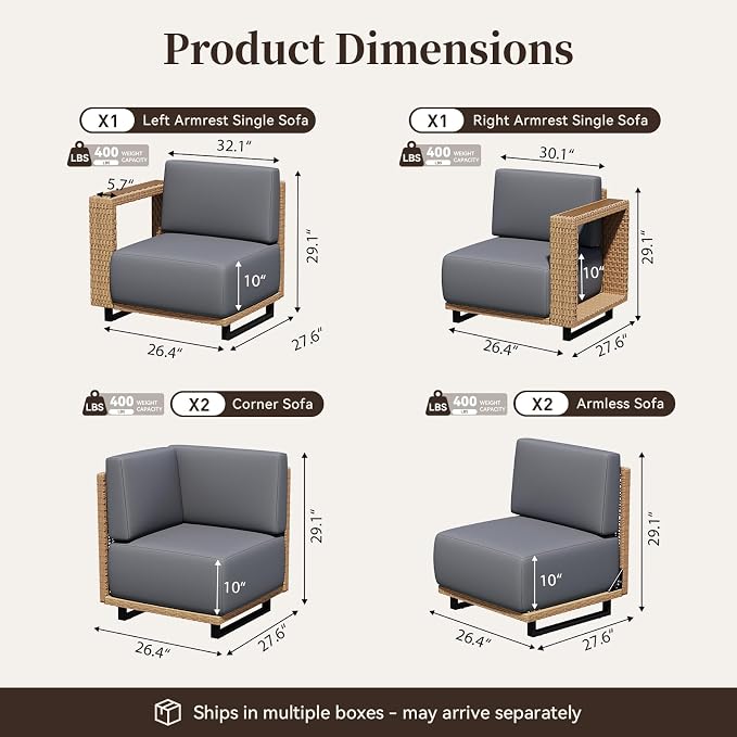 LazySunsets Patio Furniture Set, 6 Pieces Wicker Outdoor Sectional Sofa with 10'' Ultra-Thick Cushions & Ottomans, All-Weather Rattan Conversation Set for Backyard Poolside, Yellow/Dark Gray