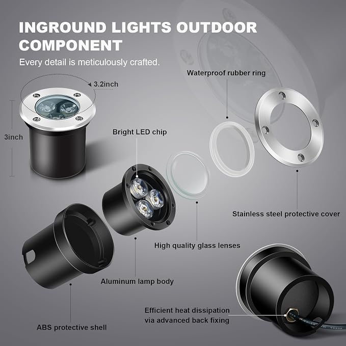 8Pack Low Voltage Landscape Lights with Connectors 3W LED 12-24V In-Ground Lights IP67 Waterproof Garden Lighting 3000K Outdoor Decorative Lights for Yard Pathway Patio (Warm White)