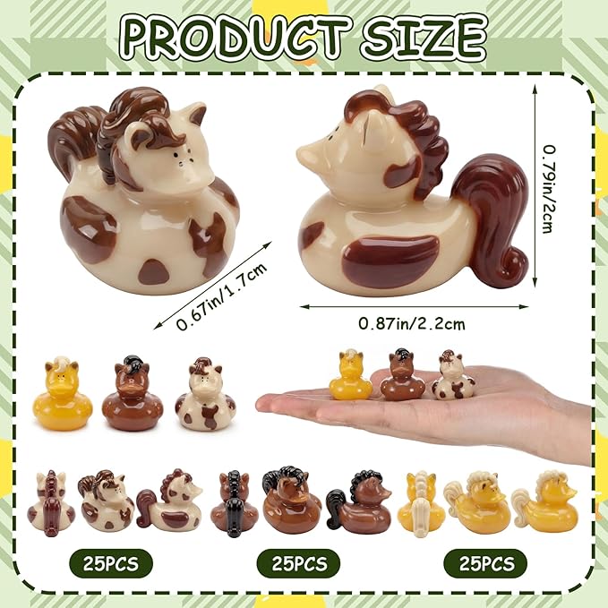 72 Pcs Mini Horse Duck Bulk Tiny Bucking Bronco Duck Figurine Resin Pool Float Bath Decor Gift for Horse Racing Festival Basket Stuffers Table Party Decorations