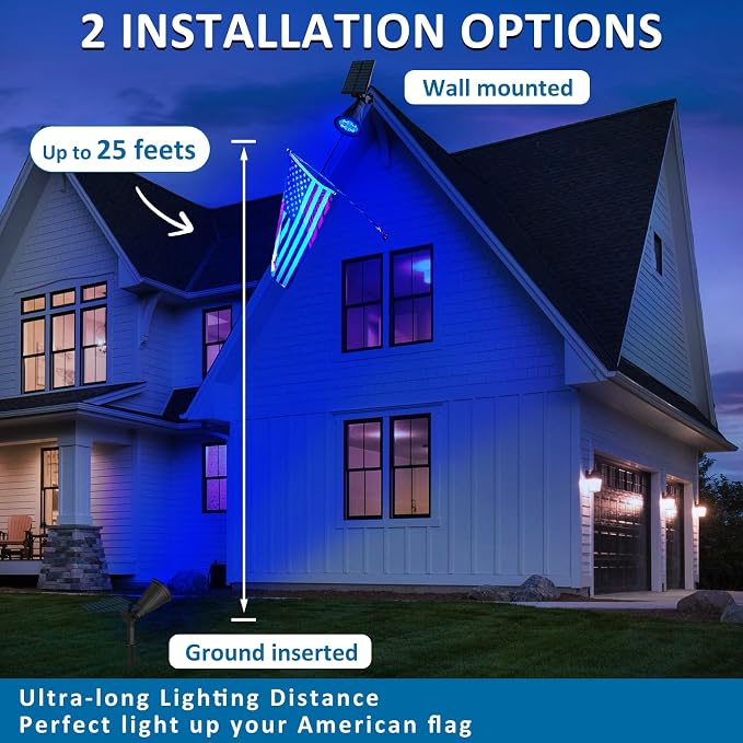 T-SUNUS Blue Solar Spotlights Outdoor 2 Pack, 200LM Landscape Lighting Waterproof IP65, Adjustable Spot Lights Auto On/Off 2 Modes for Yard Garden Tree Halloween Christmas Decoration Pond Flag Pool