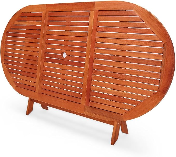 cucunu Outdoor Dining Table Acacia Wood with Umbrella Hole 63 x 34 Inch Folding Wooden Patio Tables Garden Furniture