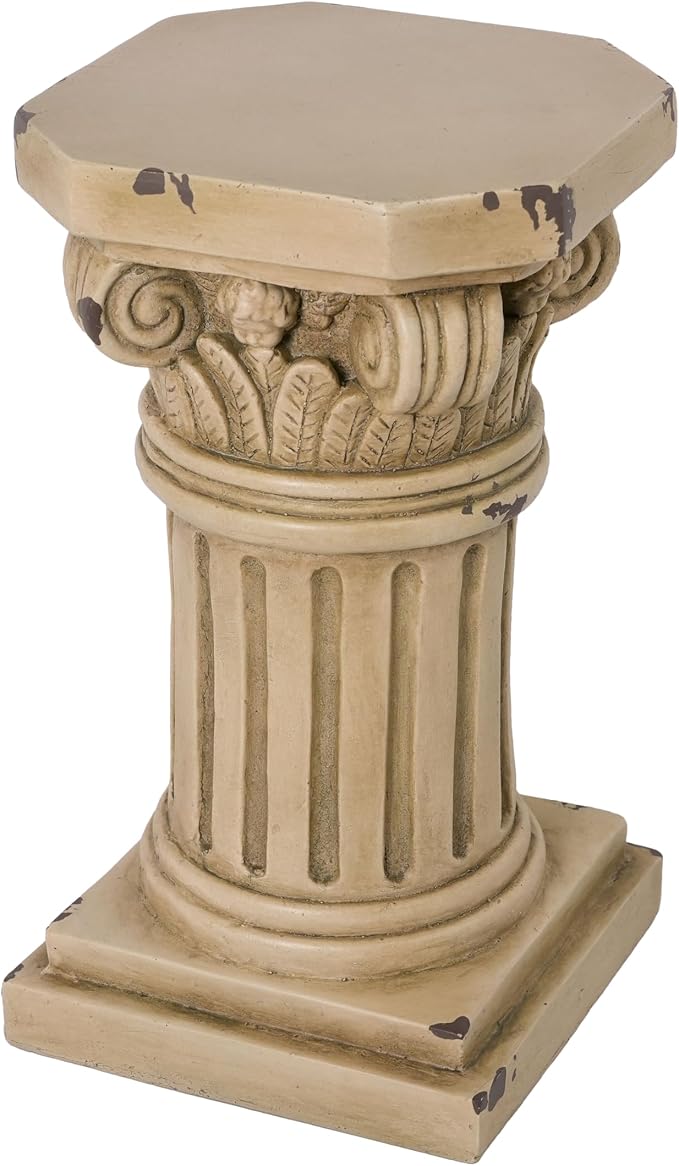 Merax 18.50" H Ionic Pedestal Plant Stand, MGO Decorative Pedestal Side Table for Indoor Outdoor Entryway Garden Home, Antique Yellow, No Assembly Needed