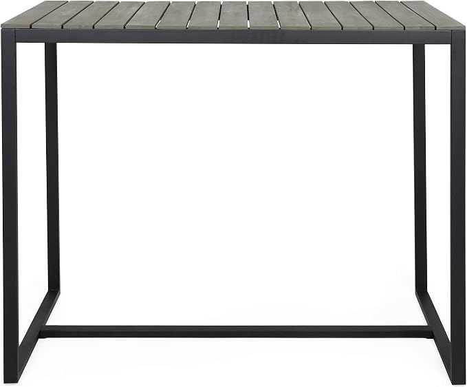 Christopher Knight Home Frieda Outdoor Modern Industrial Acacia Wood Bar Table, Gray Finish + Black