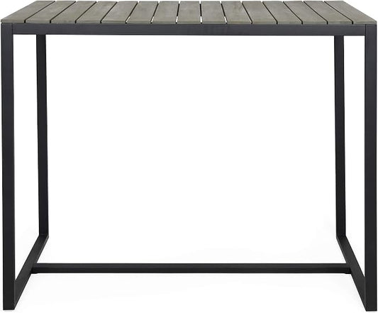 Christopher Knight Home Frieda Outdoor Modern Industrial Acacia Wood Bar Table, Gray Finish + Black