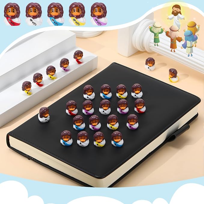 30 Pcs Mini Resin Jesus Ducks Black Jesus Figurines Tiny Resin Ducks for Religious Party Favors Sunday Christian Gifts, Black