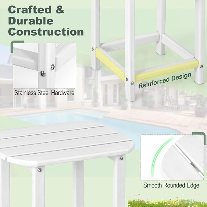 Tangkula Outdoor Side Table, Weather Resistant Adirondack Table, Outdoor Indoor Chairside End Tables, Waterproof HDPE, for Patio Poolside Porch Backyard, Easy Assembly, 19 x 14.5 x 18 Inch (1, White)
