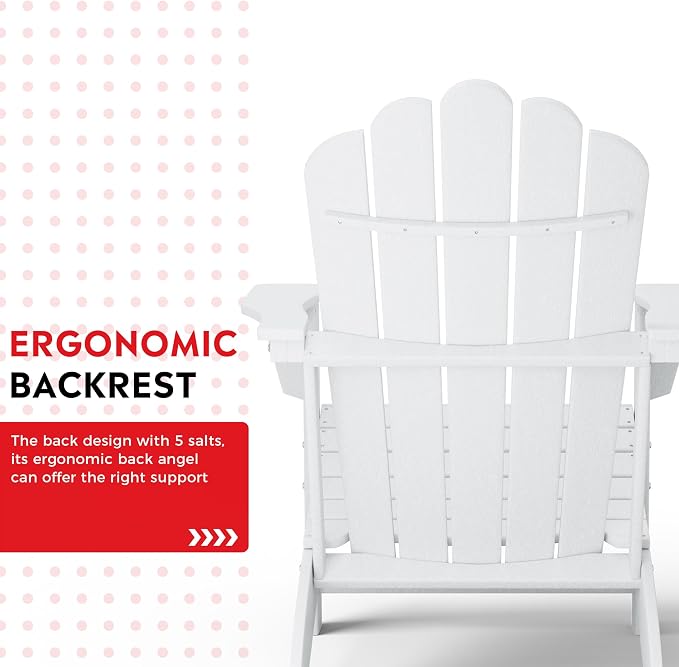 Costaelm Lakeview 2-Piece Outdoor Patio HDPE Adirondack Chair with Ottoman and Cup Holder Set, White