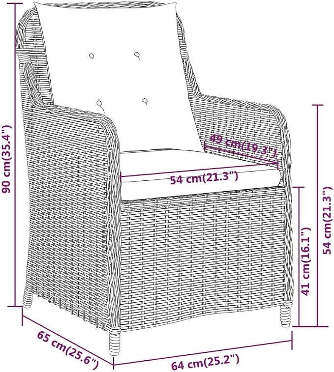3 Piece Patio Dining Set Black Outdoor Rattan Furniture with Cushions for Garden Backyard Porch, Glass Table and 2 Chairs Weatherproof