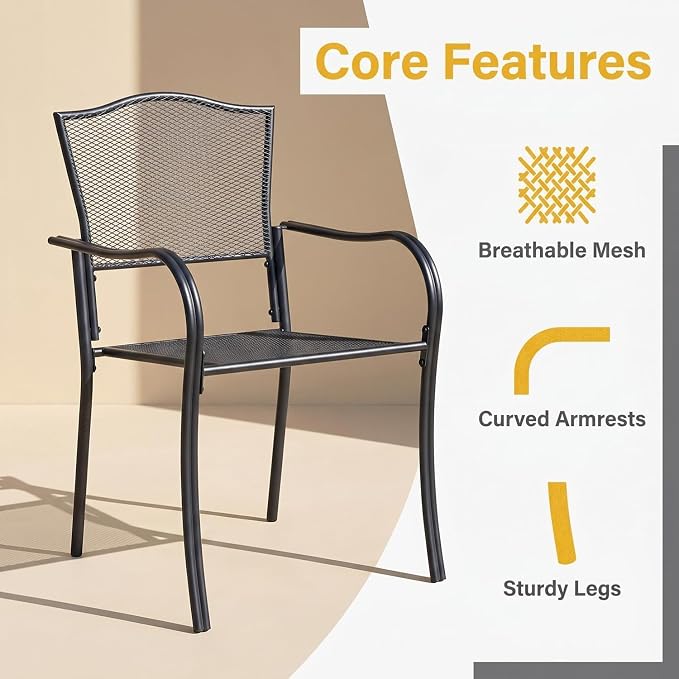 5 Piece Outdoor Dining Set, Patio Dining Table Set for 4, 37.5" Black Square Mesh Table with 4 All Weather Mesh Outdoor Dining Chairs for Lawn, Garden, Porch