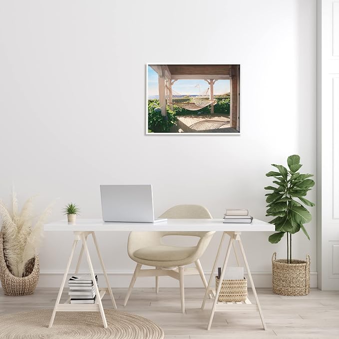 'Tranquil Hammock Warm Sunlit Porch Rural'| Framed Giclee Art | Stupell Industries | White, 30 x 24 Inches, Easy to Hang and Sturdy, Made in USA, by Tom Mielko
