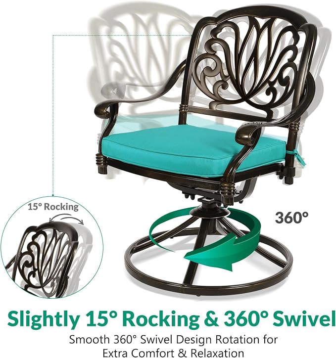 VIVIJASON 9-Piece Patio Dining Set, Rust-Free Cast Aluminum Outdoor Conversation Set, Includes 8 Swivel Dining Chairs & 61" Round Dining Table with 31" Lazy Susan, Ocean Blue