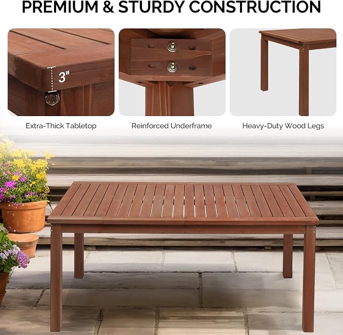 Outvita Patio Dining Table, 6-Person Indoor Outdoor Wood Dining Table, Rectangular Patio Furniture Desk for Outside, Yard, Porch, Deck, Indoors
